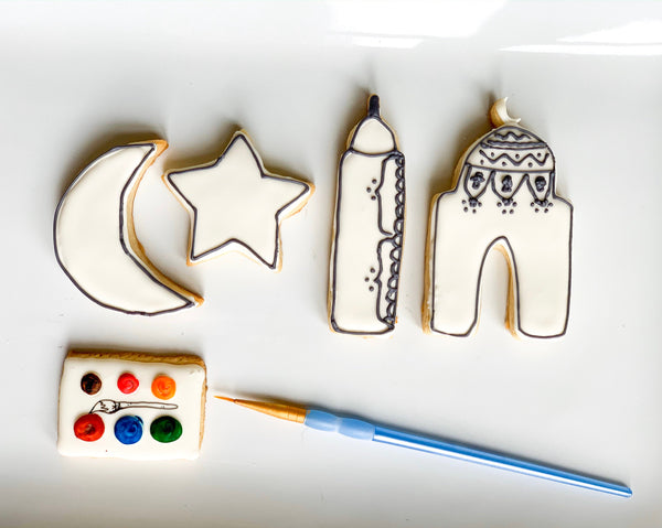 PYO islamic cookies , kids craft, ready to paint, two mosque one moon and one star cookies. Paint your own cookies
