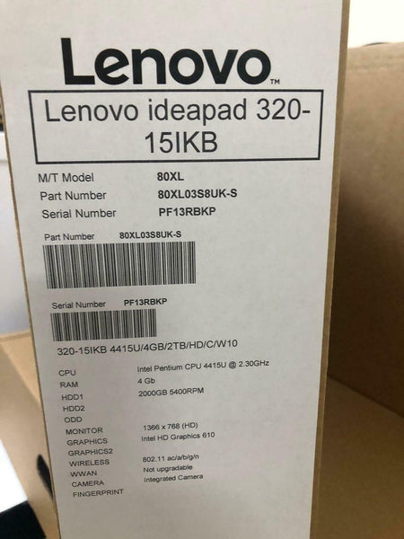 Lenovo IdeaPad 320-15IKB 15.6" Laptop Intel Pent 4415U 4GB Ram 2TB HDD W10 Grey